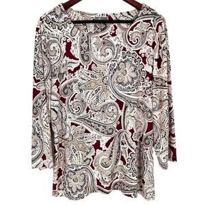 JM Collection Sz XL Red White Stretchy 3/4 Sleeve Blouse Shirt Top Mature Dinner